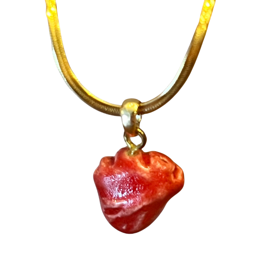 CERAMIC RED HEART NECKLACE GOLD