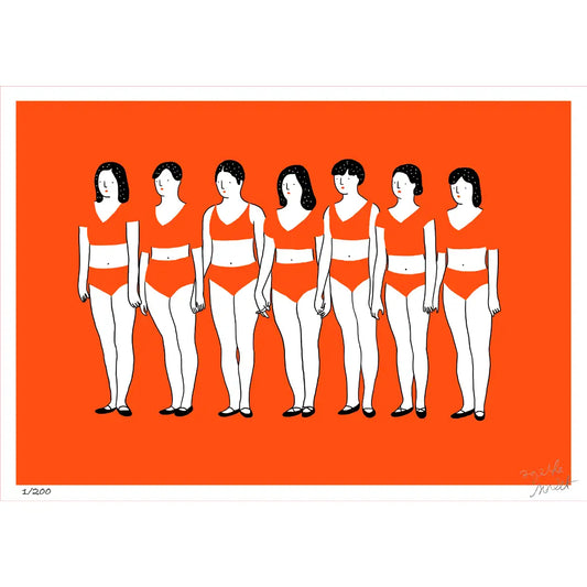BIKINI GIRLS ORANGE RETRO PRINT