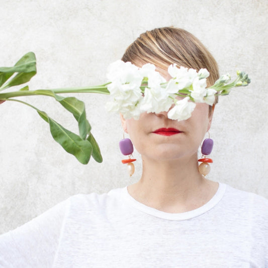 MAURITIUS PENDANT EARRINGS ORANGE & PURPLE