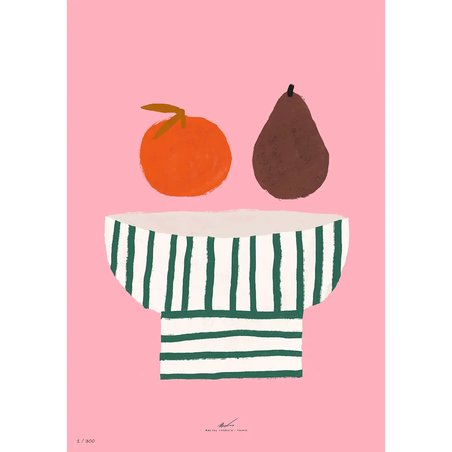 FRUIT BOWL ON PINK PRINT