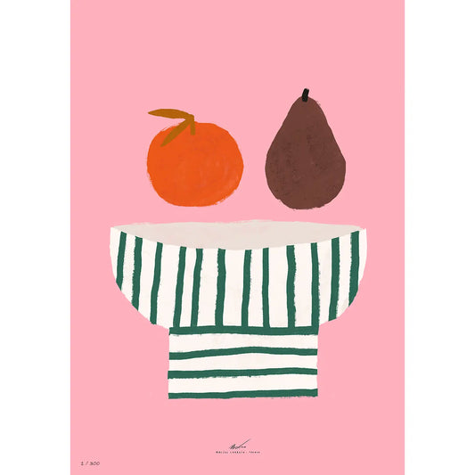 FRUIT BOWL ON PINK PRINT