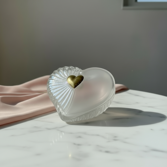 VINTAGE GLASS GOLD HEART BOX