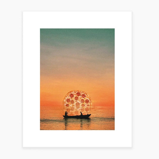 PIZZA SUNSET SURREAL ART PRINT