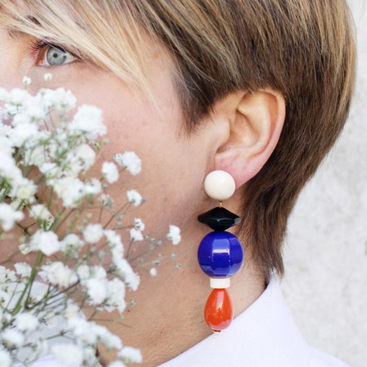 LONDON PENDANT EARRINGS BLUE ORANGE & BLACK