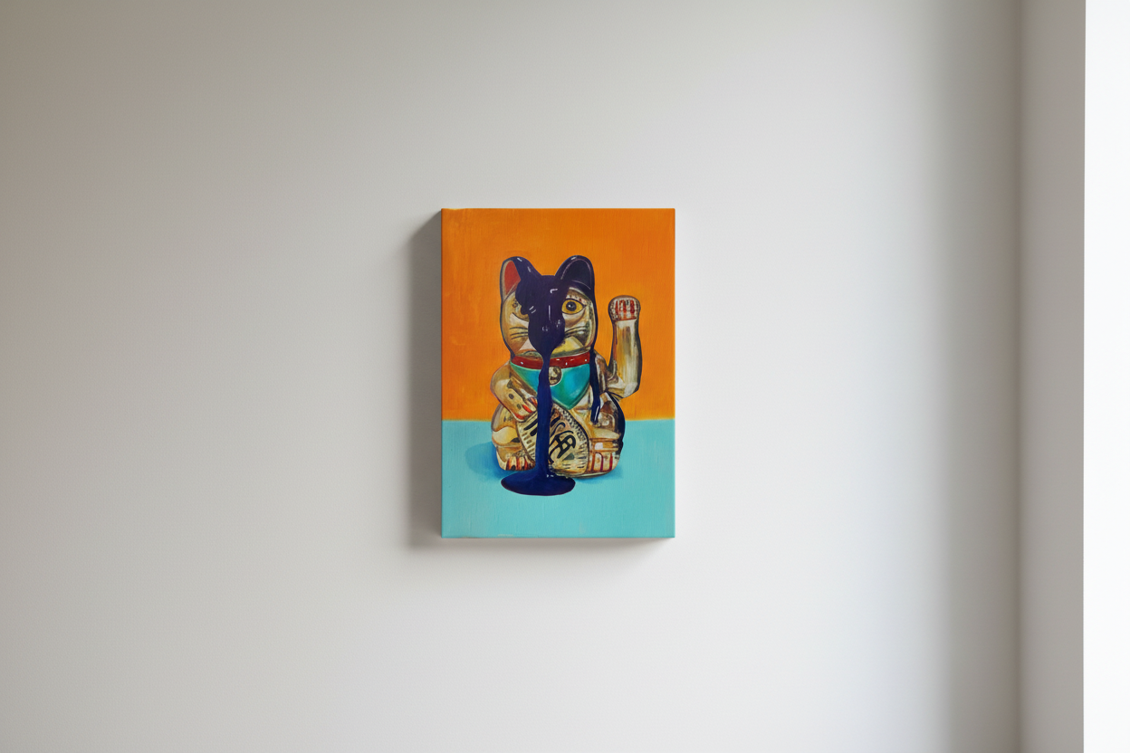 'PURPLE MAZE, A FELINE MAZE ON LINEN' ORIGINAL OIL PAINTING