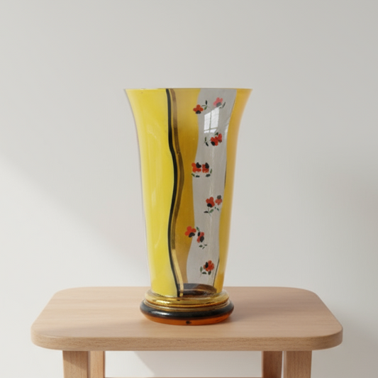 VINTAGE HAND PAINTED GOLD & FLOWERS VASE