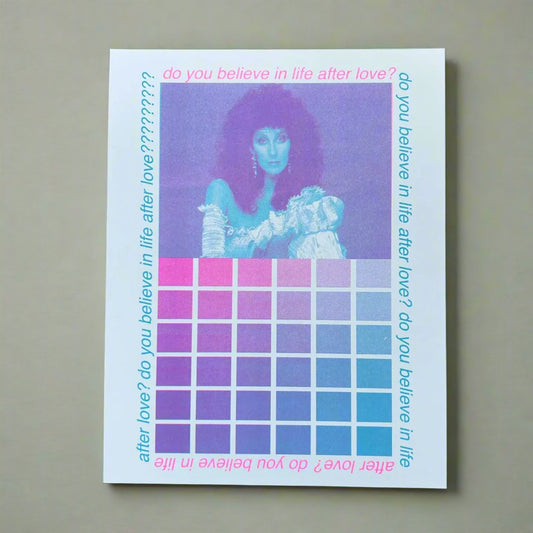 "DO YOU BELIEVE IN LIFE AFTER LOVE?" CHER RETRO BLUE PRINT