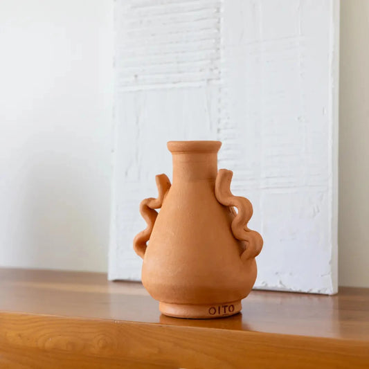 TERRACOTA VASE WITH WAVE HANDLES