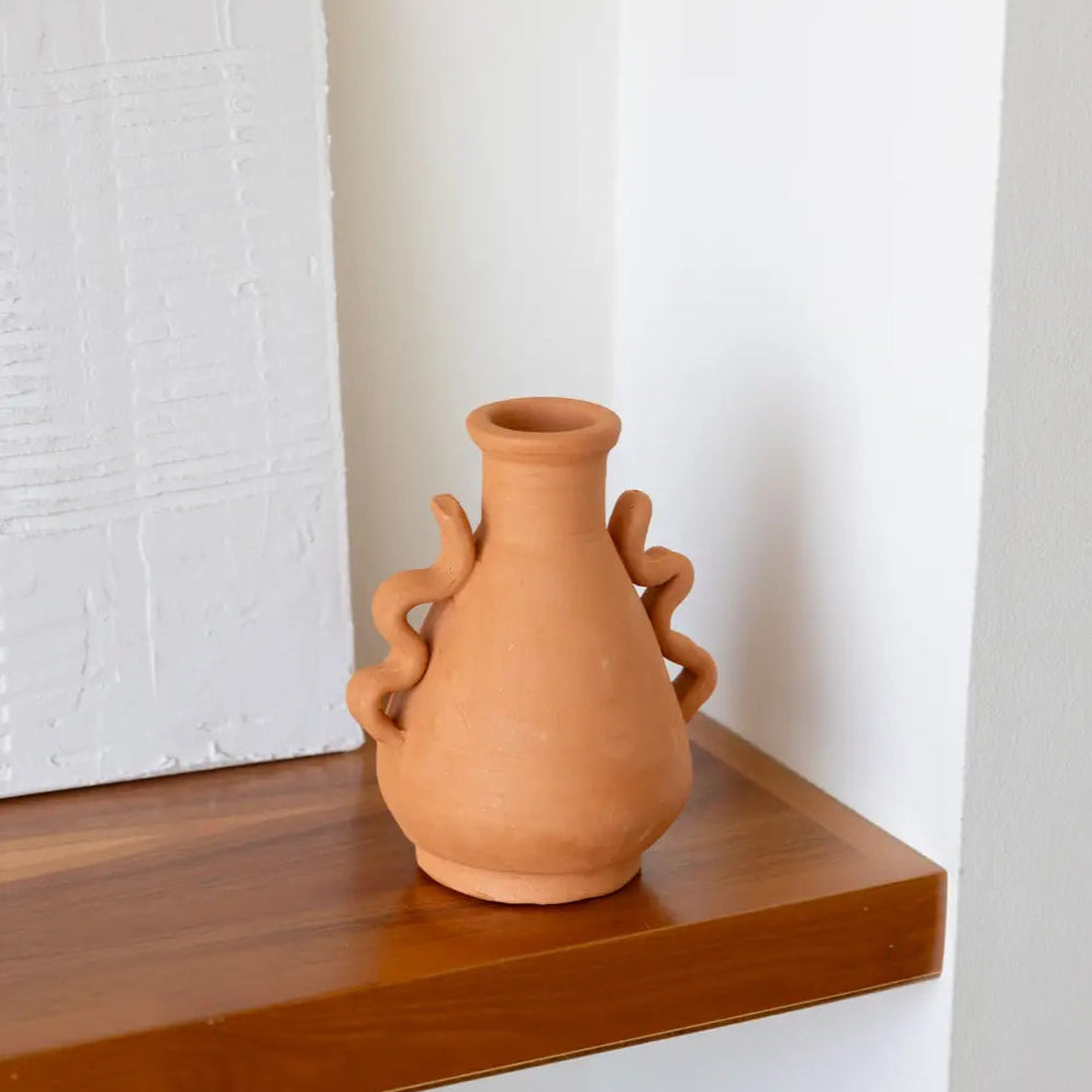 TERRACOTA VASE WITH WAVE HANDLES