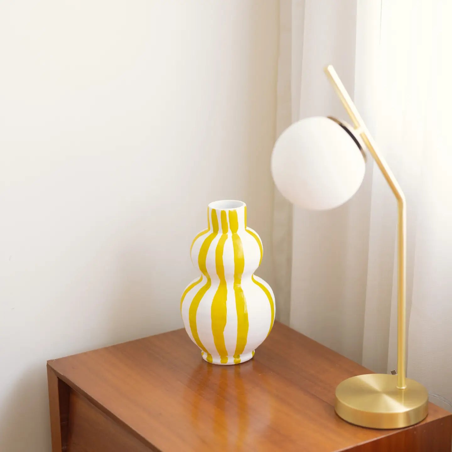 YELLOW STRIPES CERAMIC VASE