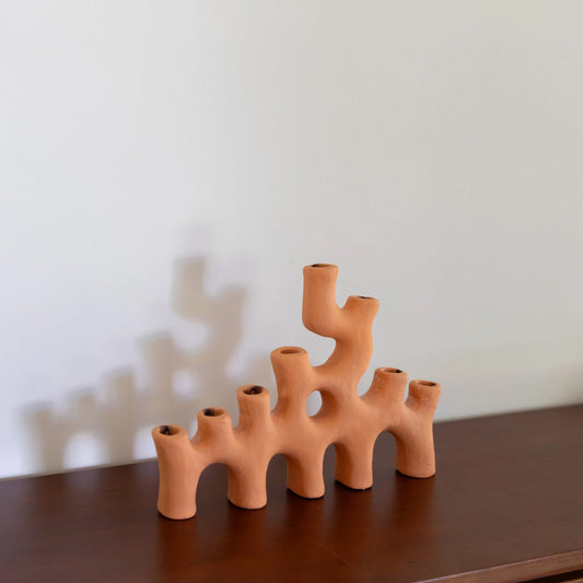 TERRACOTTA CERAMIC CANDLEHOLDER
