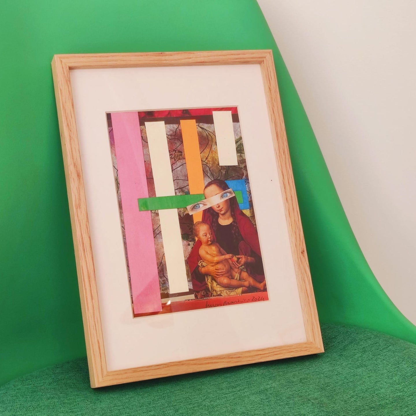 FRAMED ORIGINAL COLLAGE 'MADONNA AND CHILD IN COLOUR'