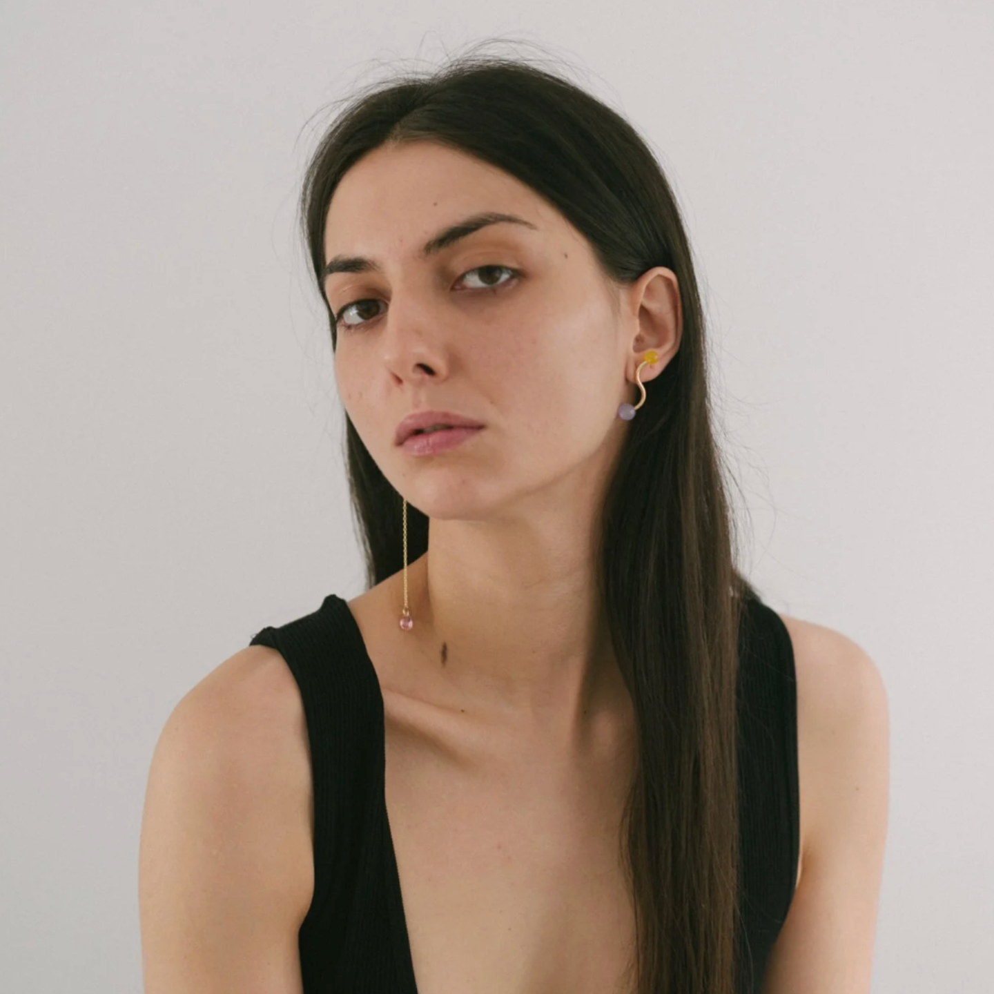 ASYMMETRICAL PINK CRYSTAL DROP EARRINGS