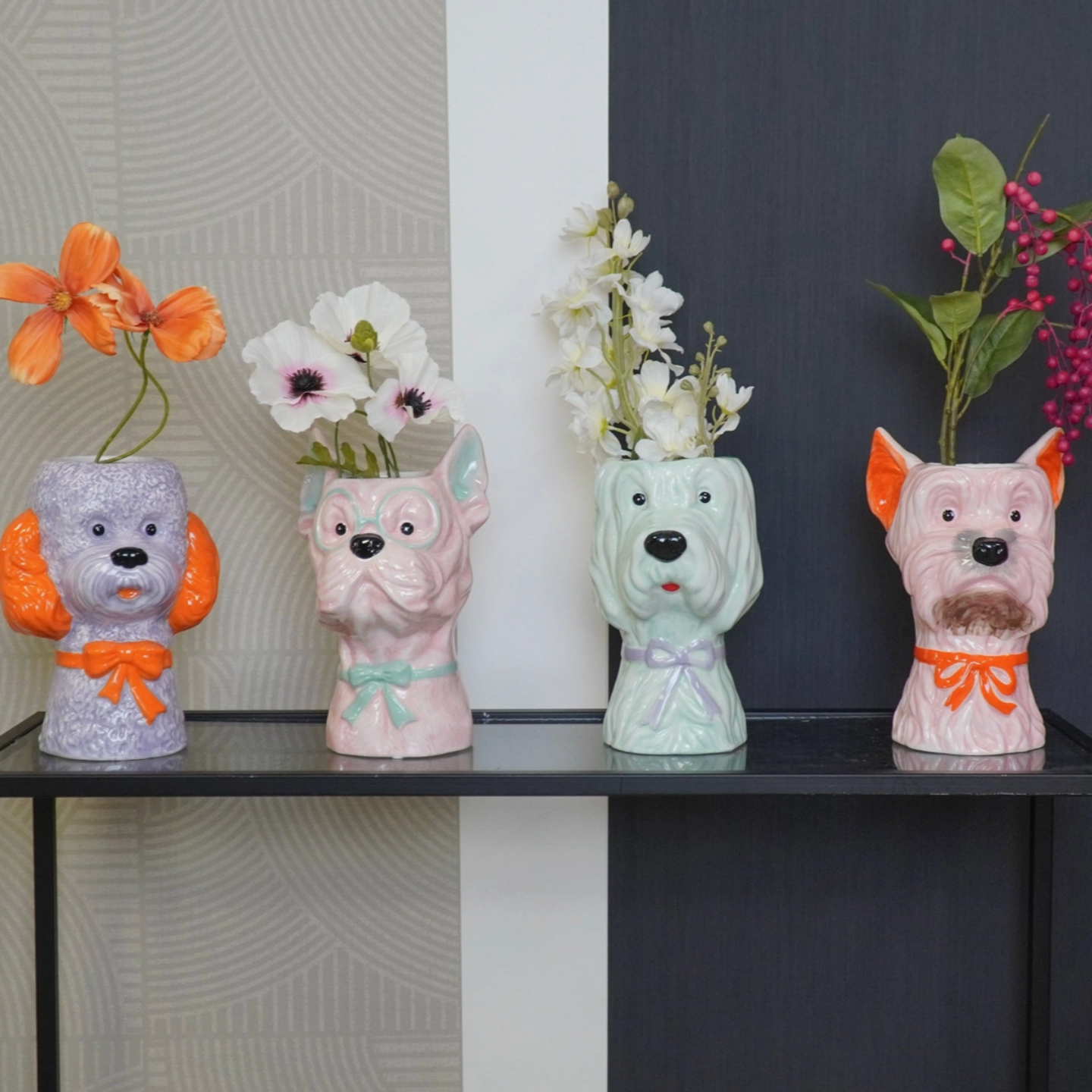 LILAC AND ORANGE POODLE VASE