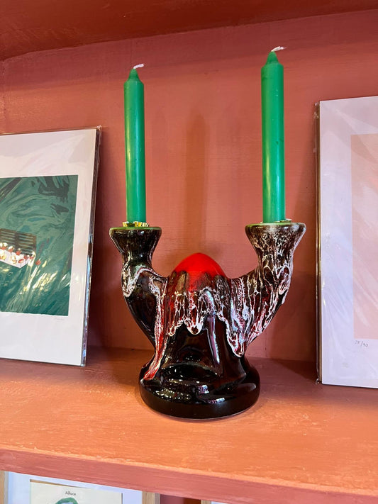 70'S LAVA GLAZE DBL CANDLE HOLDER