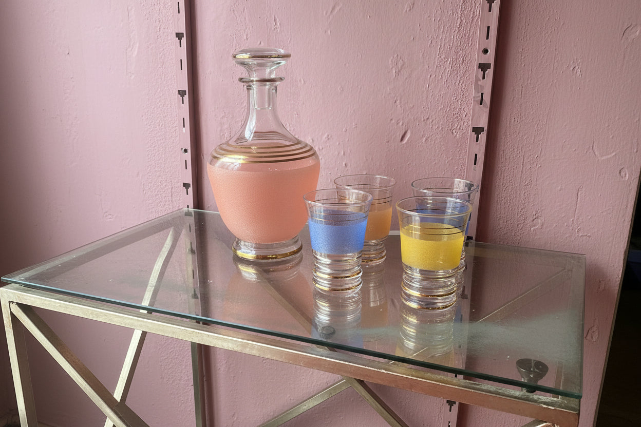 PASTEL VINTAGE GLASS CARAFE & CUP SET