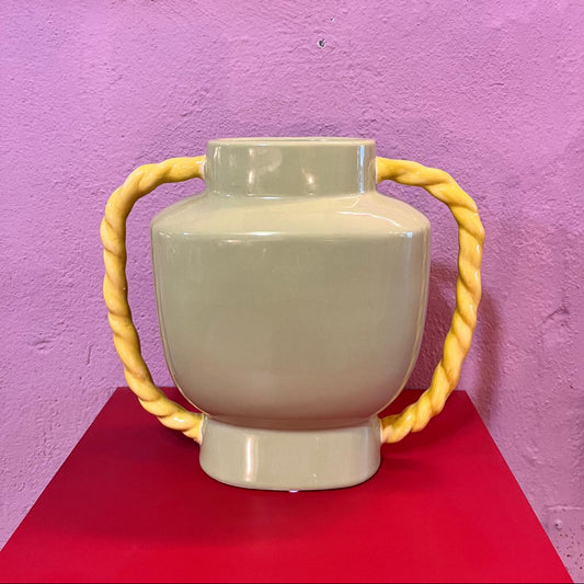 LIGHT GREEN VASE WITH TWISTED HANDLES