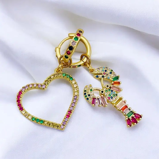 MISMATCHED HOOP EARRINGS LOBSTER AND HEART