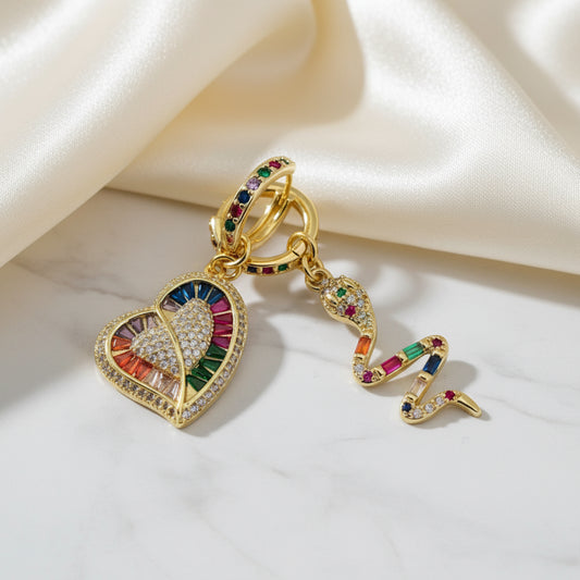 MISMATCHED HOOP EARRINGS SNAKE AND HEART