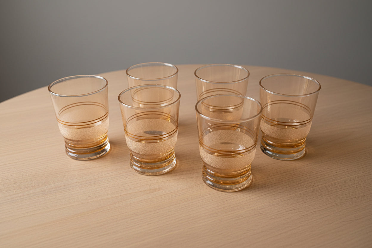 VINTAGE ETCHED-STRIPED GLASSES - SET OF 6