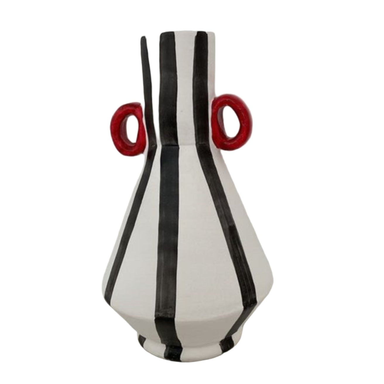 MONOCROME STRIPES AND RED CERAMIC VASE