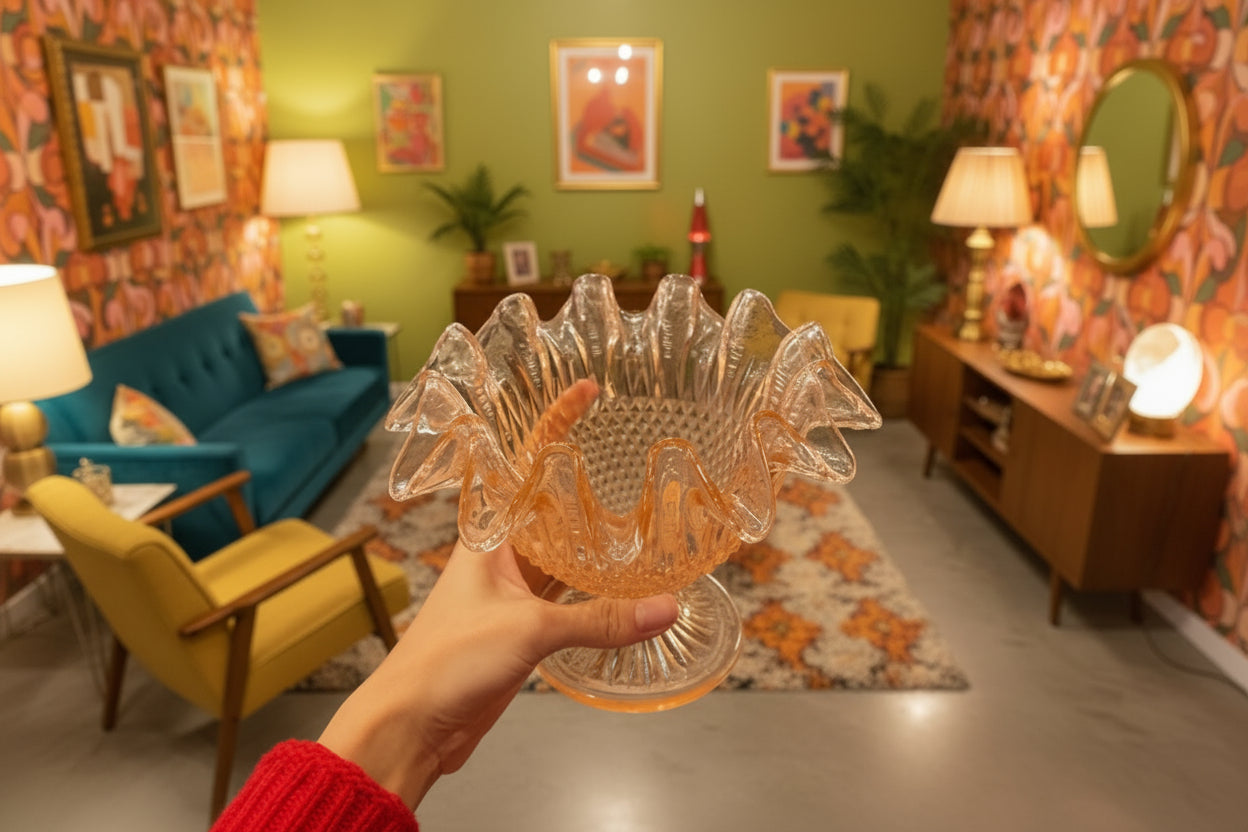 VINTAGE WAVY PINK GLASS DISH