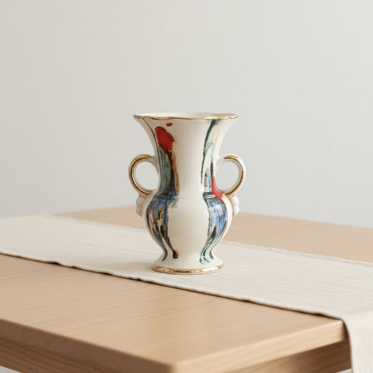 VINTAGE HANDPAINTED SMALL VASE WITH GOLD DETAILS