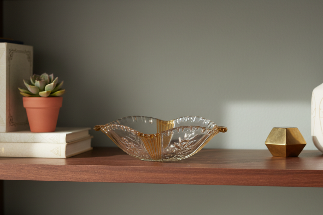 WAVY YELLOW CUT GLASS DISH