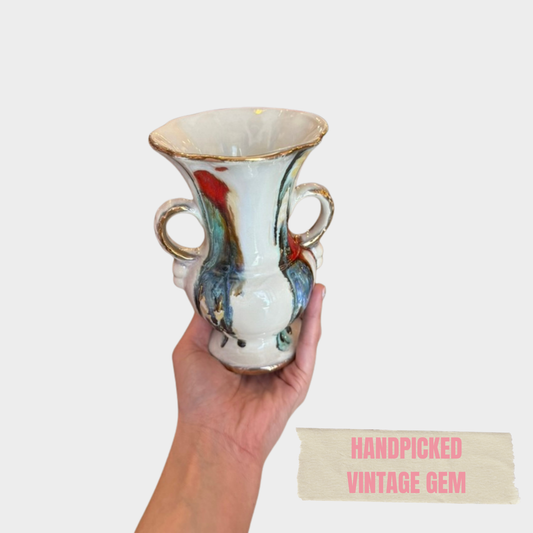 VINTAGE HANDPAINTED SMALL VASE WITH GOLD DETAILS