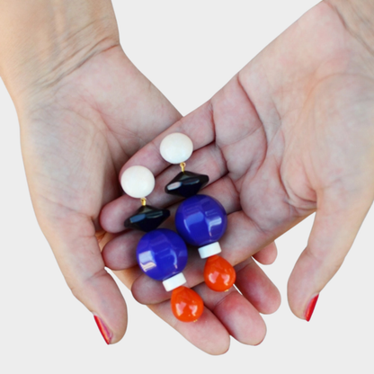 LONDON PENDANT EARRINGS BLUE ORANGE & BLACK