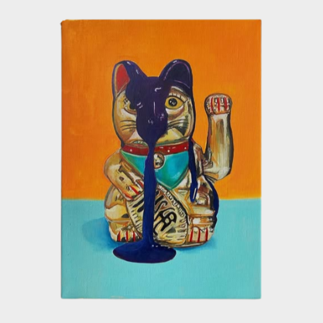 'PURPLE MAZE, A FELINE MAZE ON LINEN' ORIGINAL OIL PAINTING