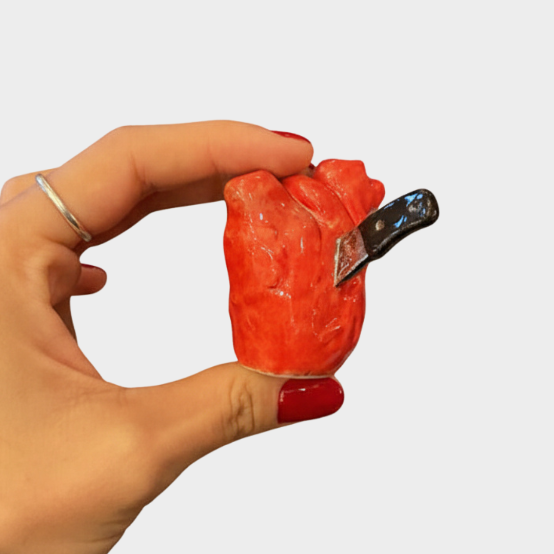 HANDMADE CERAMIC HEART WITH KNIFE