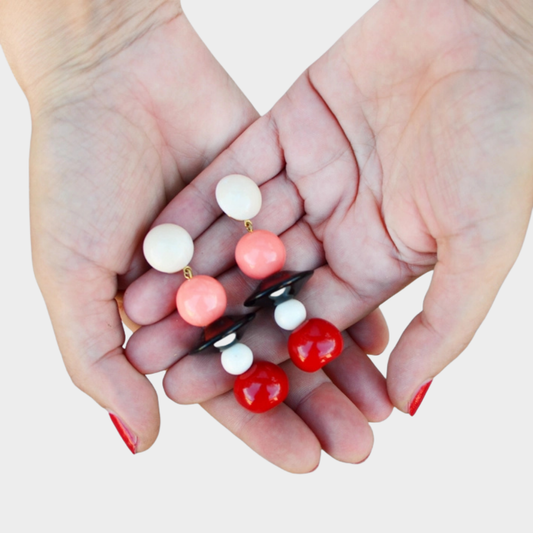 MADRID PENDANT EARRINGS PINK, RED & BLACK