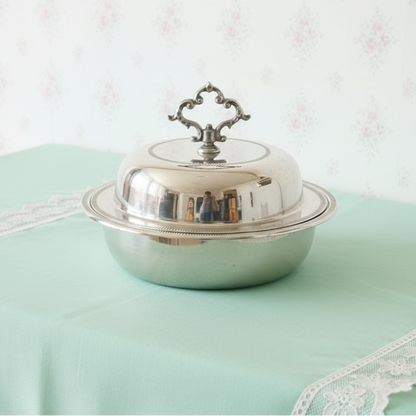 VINTAGE  METAL CANDY BOWL WITH LID