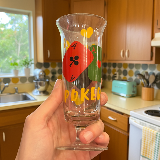 VINTAGE GLASSES SET IN PLAYING CARDS DESIGN