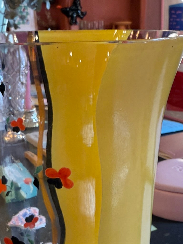 VINTAGE HAND PAINTED GOLD & FLOWERS VASE