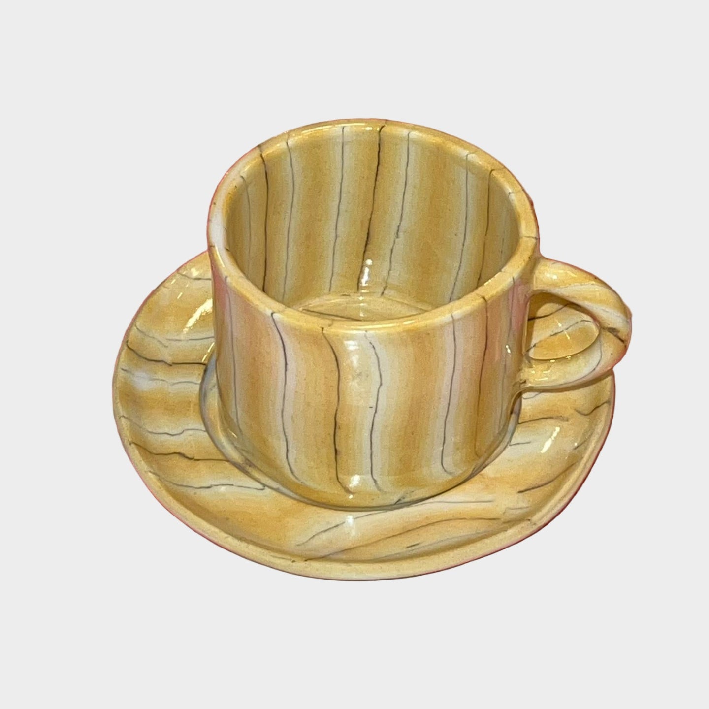 HANDMADE MARBLED CERAMIC CUP AND SAUCER IN YELLOW