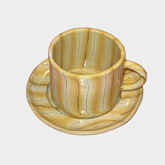 HANDMADE MARBLED CERAMIC CUP AND SAUCER IN YELLOW