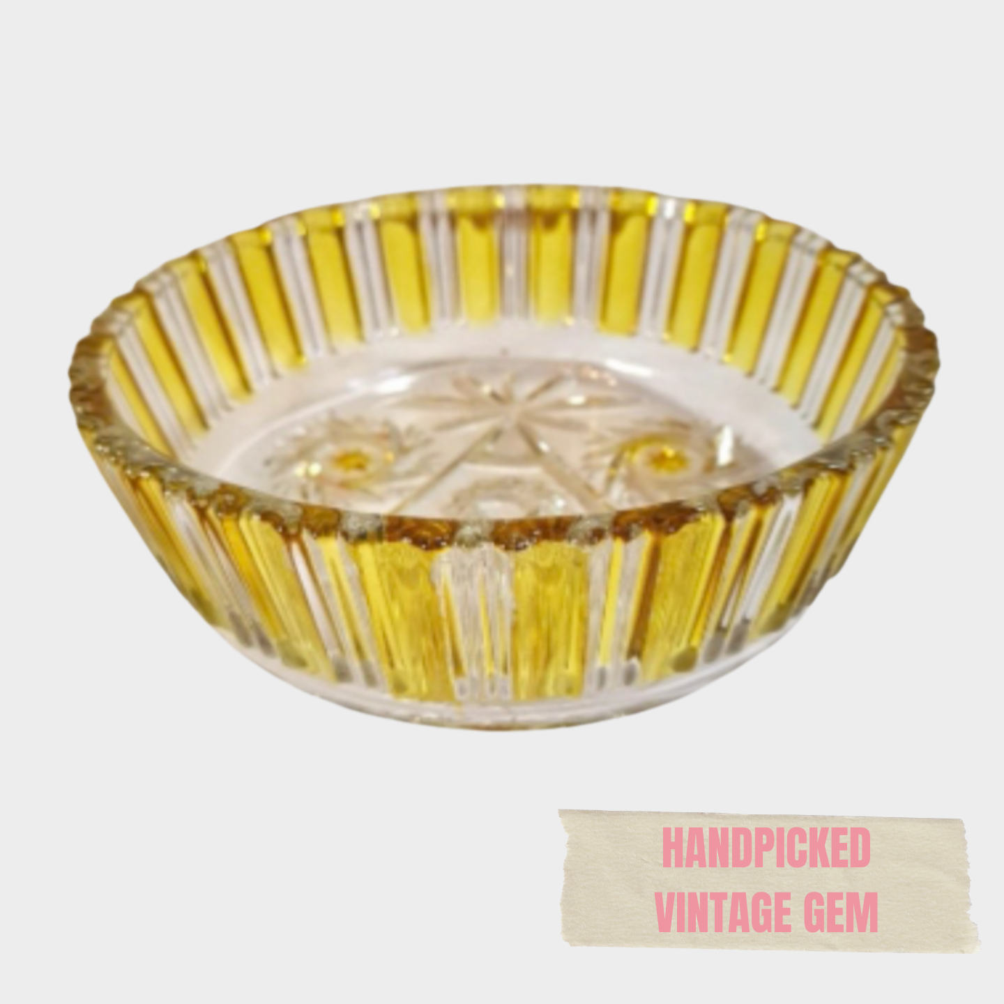 VINTAGE YELLOW CUT GLASS DISH
