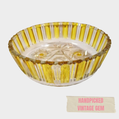 VINTAGE YELLOW CUT GLASS DISH