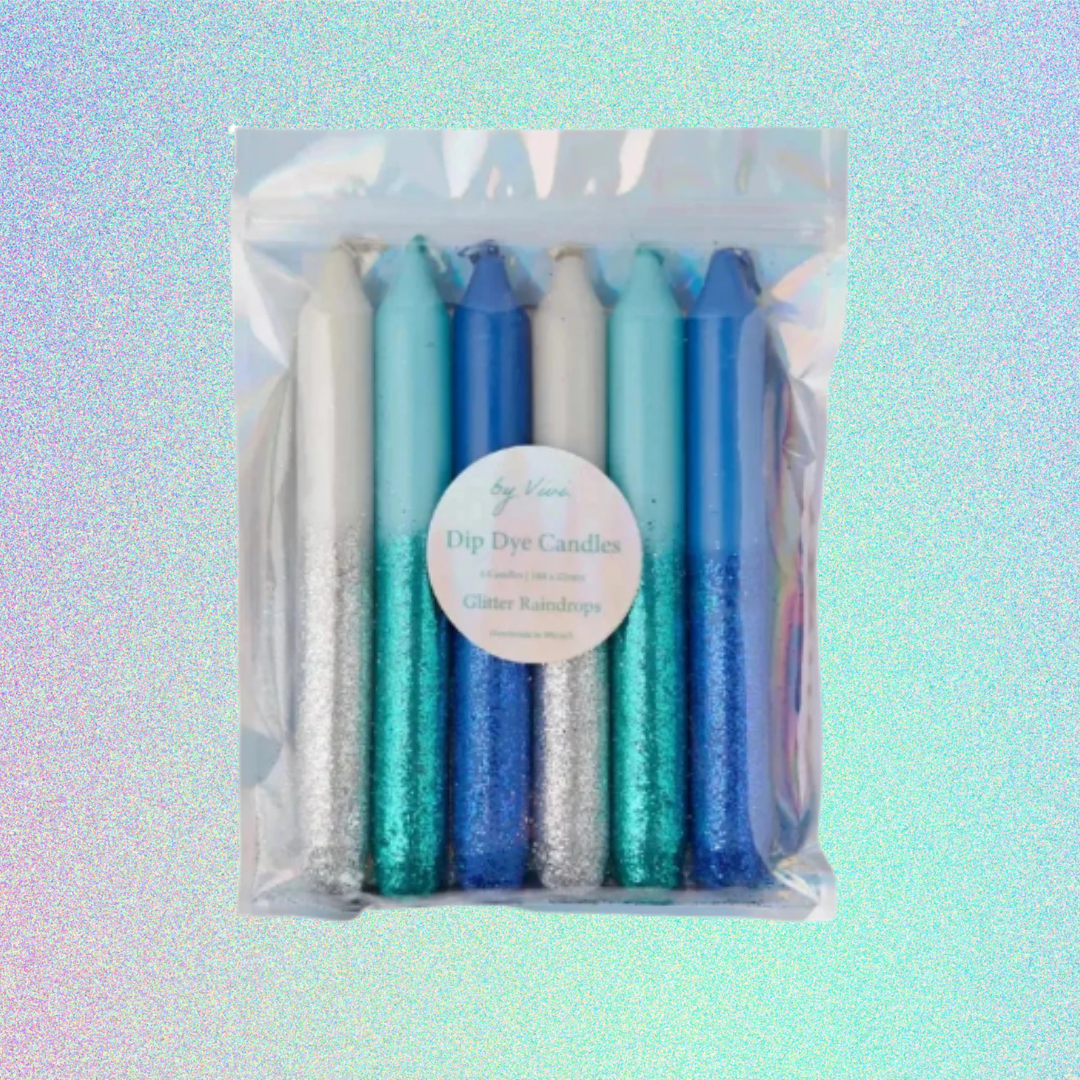 BLUE GLITTER  RAINDROPS CANDLE SET