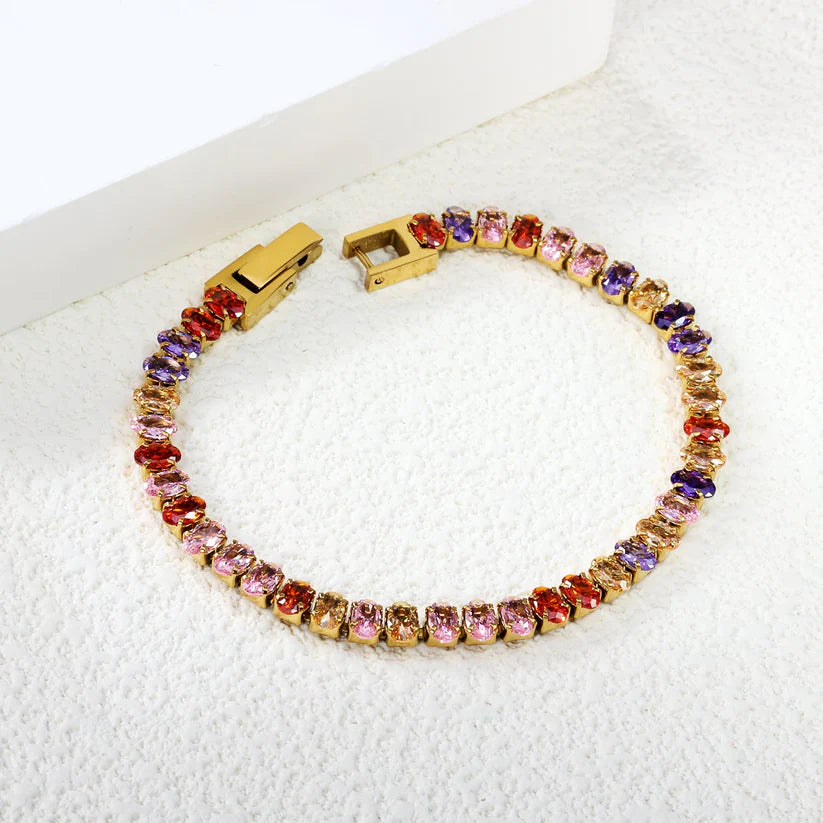 MULTICOLOUR GOLD PLATED TENNIS BRACELET