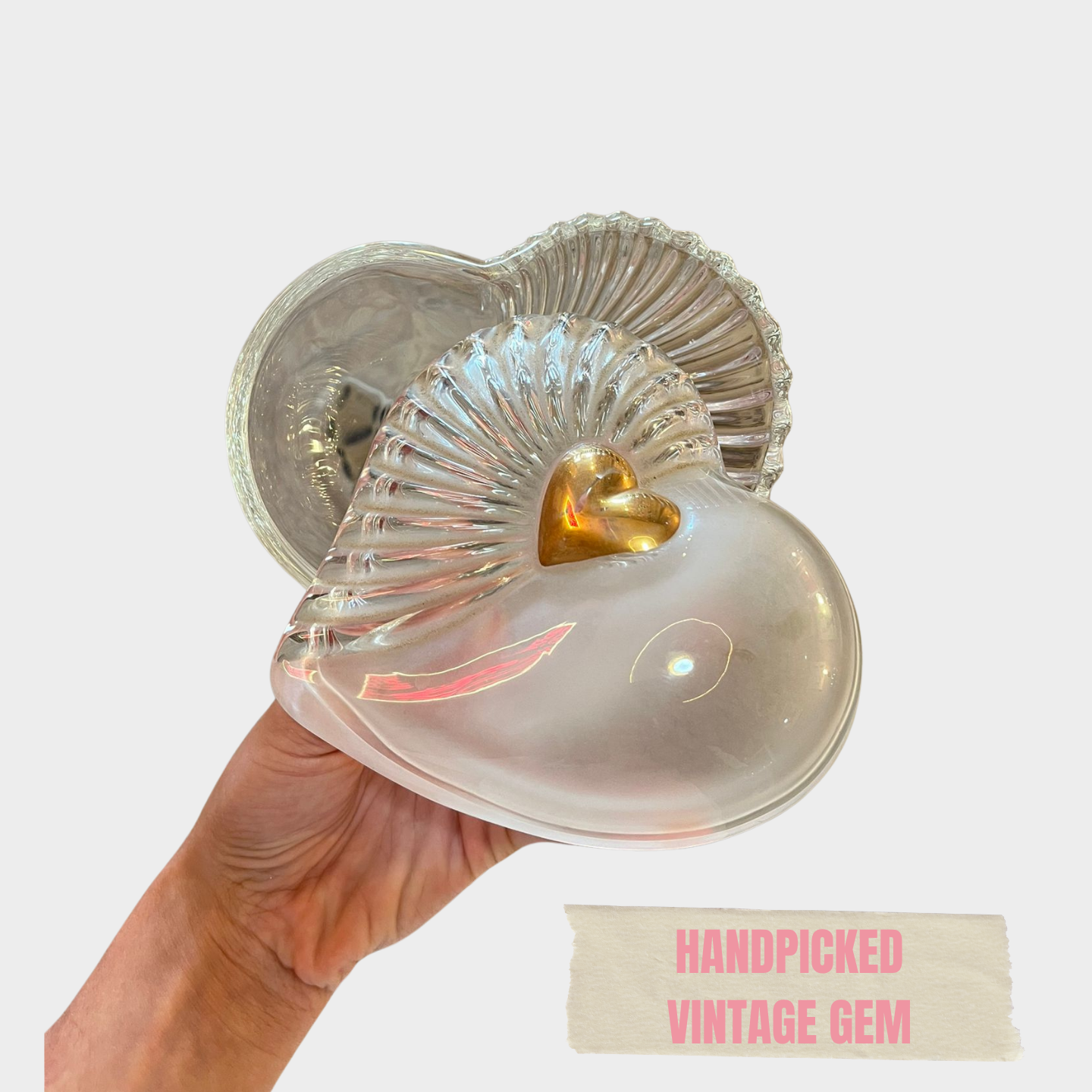 VINTAGE GLASS GOLD HEART BOX