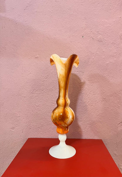 VINTAGE ORANGE AND TERRACOTA GLASS VASE