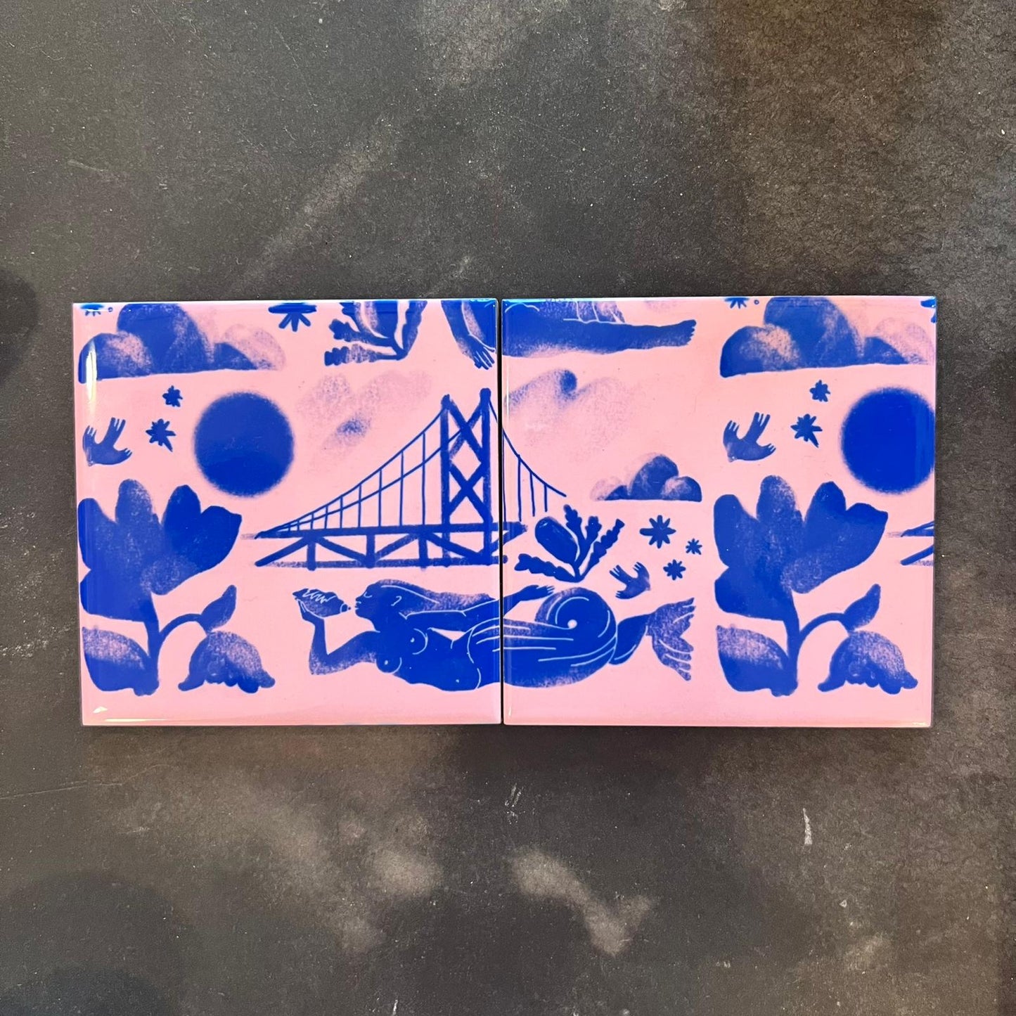 PINK MERMAID IN LISBON DOUBLE TILE PANEL