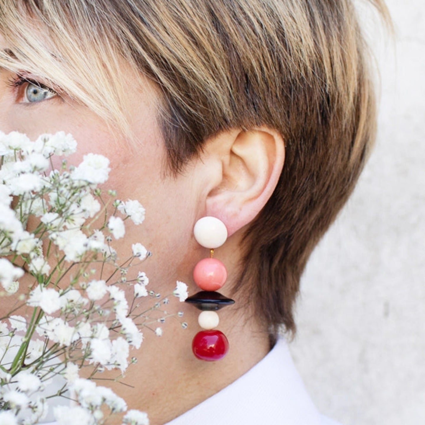 MADRID PENDANT EARRINGS PINK, RED & BLACK