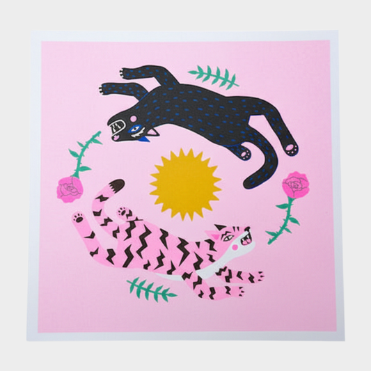 PANTHER & TIGER ON PINK PRINT