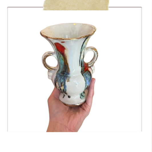 VINTAGE HANDPAINTED SMALL VASE WITH GOLD DETAILS