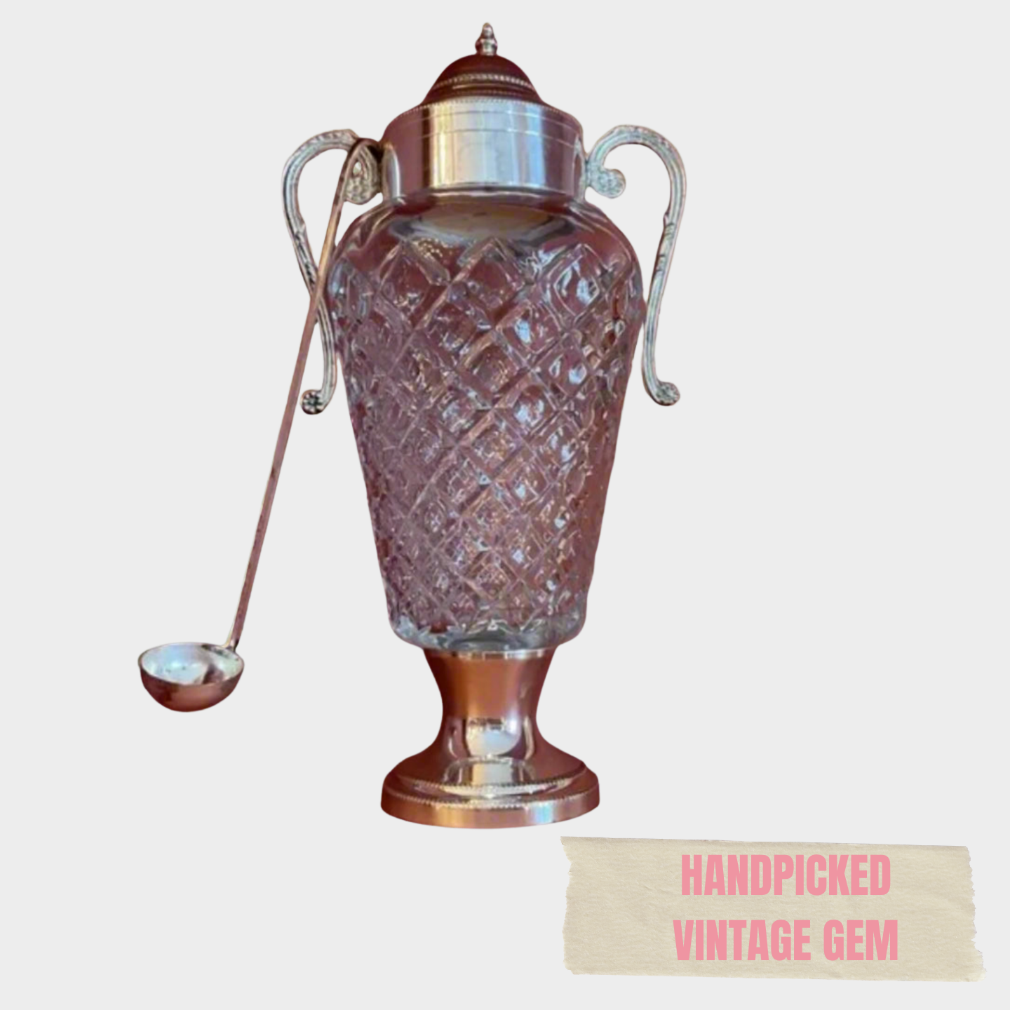 VINTAGE ITALIAN CARAFE WITH SILVER SERVING SPOON AND LID