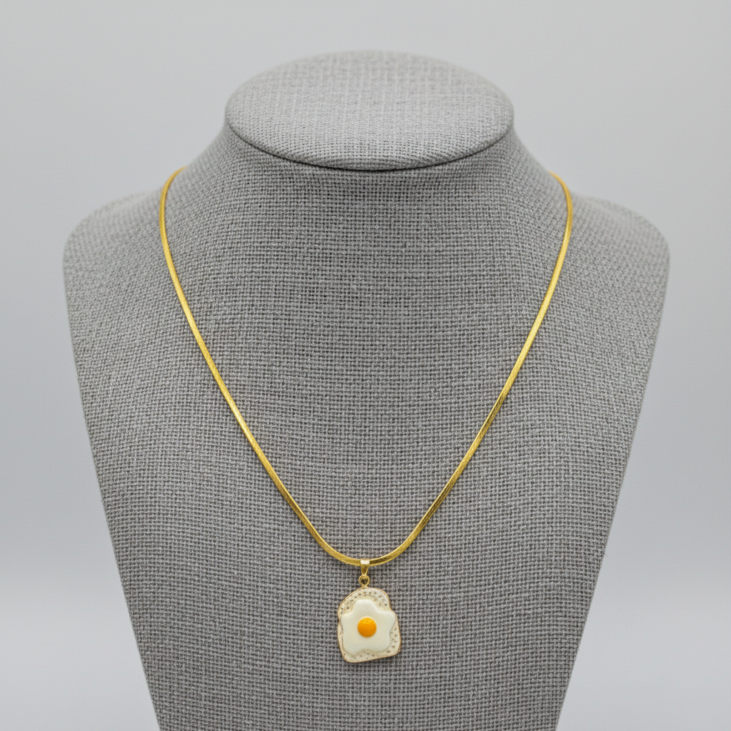 FRIED EGG ON TOAST GOLD NECKLACE